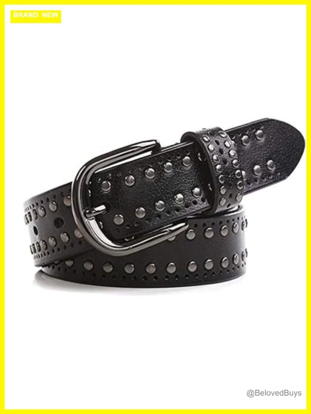Women's PU Leather Studded Belt, Punk Rock Grommet Belt for Jeans
